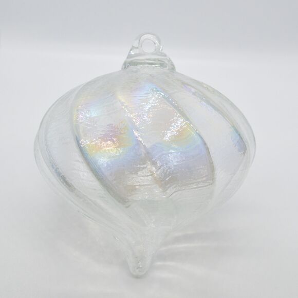 2 Sisters Artisan Glass 4" Iridescent Clear Onion or Top  Blown Glass Ornament - Picture 2 of 6